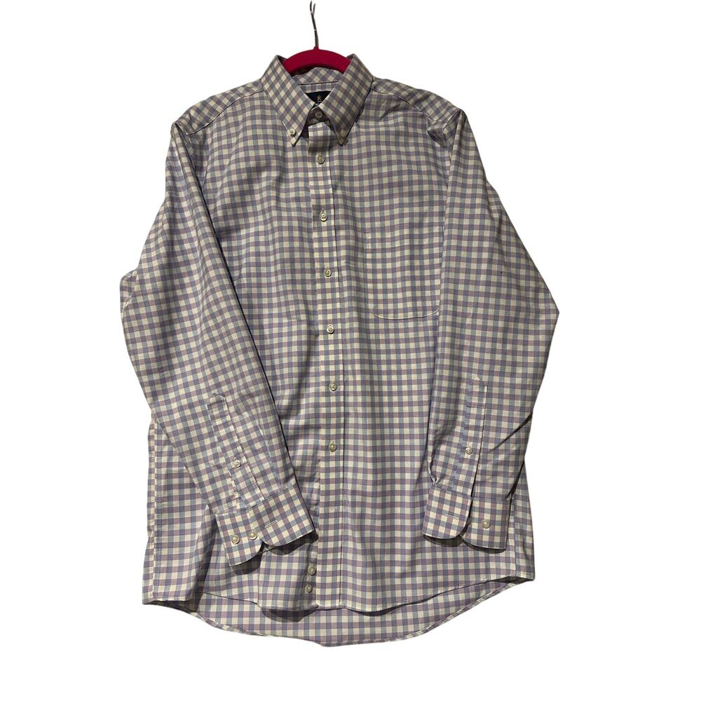 Stafford Dress Shirt Mens Medium 15.5 32-33 Blue Purple Woven Traveler Coolmax